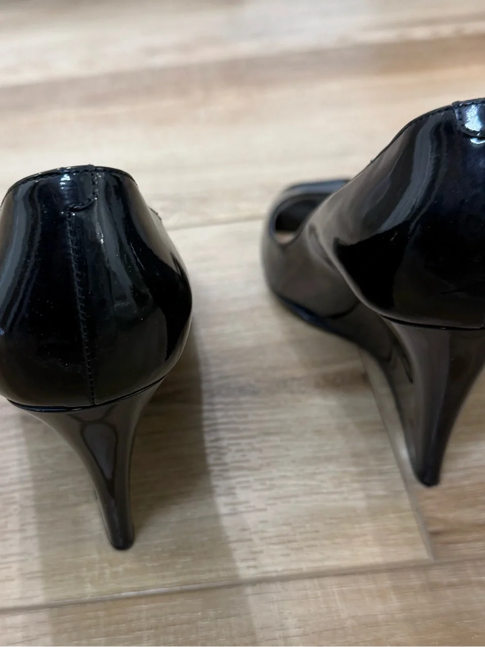 Jimmy Choo Black Patent Peep-Toe Wedges